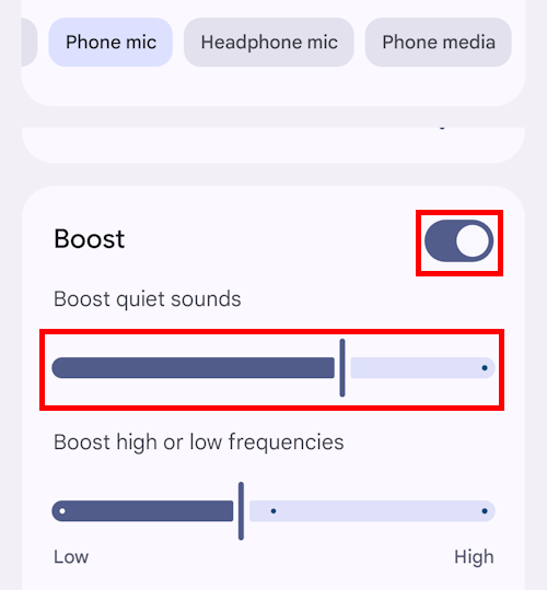 Tap the toggle switch for Boost and use the slider to adjust the volume level